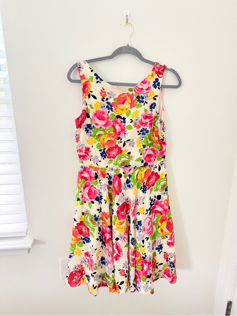 Betsey Johnson Cream Floral Midi Dress with Pink, Green & Yellow